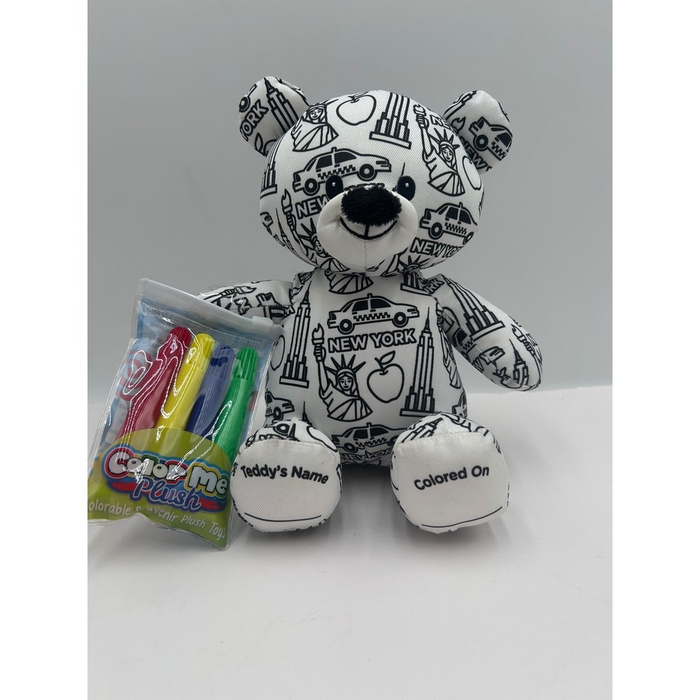 Plushology Color Me NY Teddy Bear Washable Souvenir Plush with Markers NYC Toy